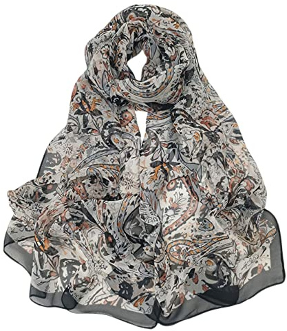 FAIRYGATE Georgette Chiffon Schal Damen Lange Schals Blume Muster Soft Wrap Simulation Seidenschal für Frühling Sommer Herbst Winter