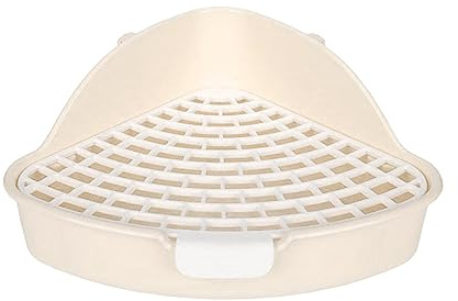 F Fityle Bac à litière pour Lapin avec Grille Pot Triangle Literie Boîte de Toilette d'angle pour Lapin Bac pour Animaux de Compagnie pour Petits Animaux Bunny, Beige