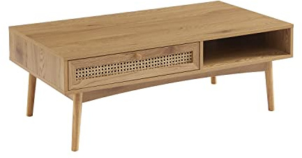 BAÏTA Table Basse INES Effet chêne et cannage rotin