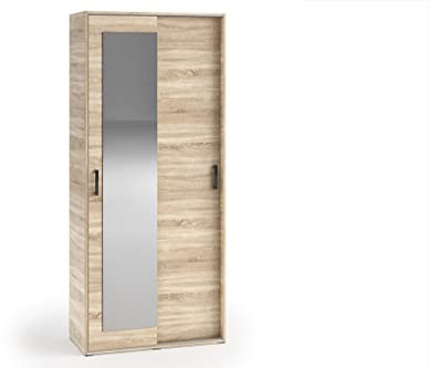 MargaretHadas24 Garderobenschrank Vanessa I 90 cm Garderobe Schrank Spiegel Schlafzimmer Jugendzimmer (Sonoma, 90cm)