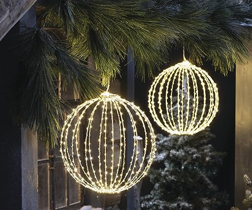 1 Stück LED-Kugel Shine aus Metall, Silber, Ø 40 cm groß, Weihnachtsdeko | mit ca. 384 Lichtern, Outdoor Leuchtdeko mit Timer, Garten-Deko wetterfest für Draußen, Balkondeko