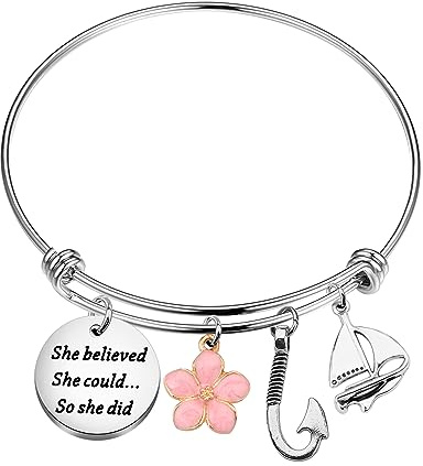 PLITI Inspirierendes Armband mit der Aufschrift Princess, inspiriert von Vaiana, Märchengeschenk, She Believed She Could So She Did, M, Edelstahl