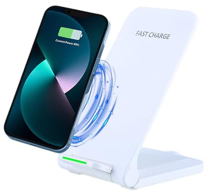 Wireless Charger, 15W Qi Certified Fast Wireless Charging Station for 13 12 11 X,etc. Layable Vertical Foldable Desktop Fast Cell Phone Wireless Charging Stand (White)