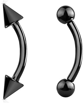 Jewel Barrel 2pc Curved Barbells Eyebrow Bars Daith Rook Helix Ear Body Piercing Jewellery 16G (1.2mm) with 6| 8 |10 | 12mm Length and 3mm Ball & Cone Ends Pair (Black, 8)
