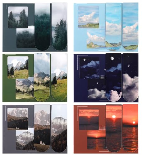 MWOOT 12 Stück Naturlandschaft Magnet Lesezeichen, Landschaft Magnetic Bookmarks, Magnetische Buchklammern für Register, Buchetikett, Schüler, Schule, Partygeschenke, Geschenktüte (6x2CM)