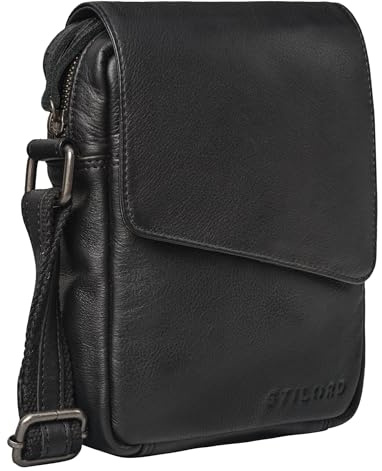STILORD Fridolin Kleine Umhängetasche Herren Echtleder - Vintage Ledertasche Schultertasche Leder elegant - Messenger Bag Handtasche klein Farbe:schwarz