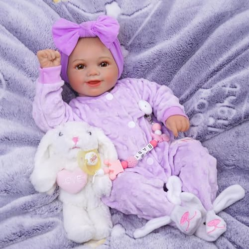BABESIDE Reborn Puppe Sunny 17 Zoll Lebensecht Mädchen, Violett | Weicher Stoffkörper, Offene Augen, Handbemaltes Haar, Zubehör Enthalten, Geschenk Für Kinder Ab 3 Jahren