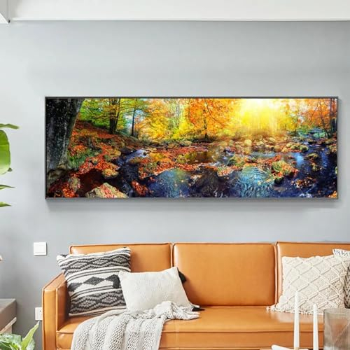 NXMYDBD Modernes Leinwandkunst-Poster mit Herbstwaldlandschaft, Wandgemälde für Wohnzimmer, Heimdekoration, Kunstwerk, 60x180cm (24x71 Zoll), ungerahmt