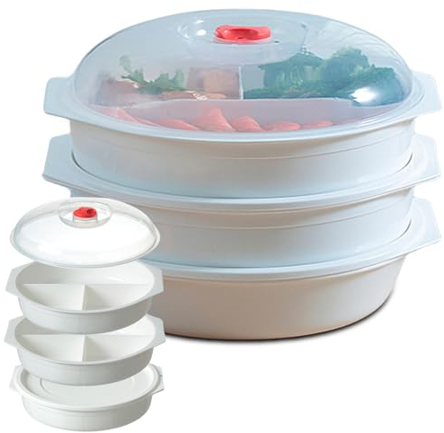 Sporgo 3 Piatti per Microonde con Coperchio e Ventilazione, 3 Scomparti, Contenitori per Alimenti Senza BPA per Riscaldare