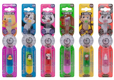 B-Brite Children's Toothbrush with Liquid Flashing Timer - Pack of 3 for Girls - Animal Friends (Bunny (Pink), Dog (Blue), Panda (White))