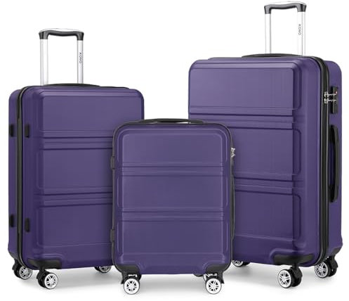 KONO Kofferset 3 Teilig Hartschalenkoffer von ABS Trolley Handgepäck Koffer Gepäck-Sets M-L-XL Reisekoffer mit Rollen und TSA Schloss, Violett