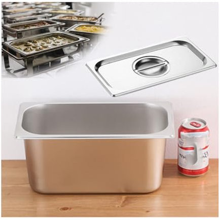 NJDQFA Rechteckig Buffet Speisenwärmer,Thermobehälter Für Speiseeis,Edelstahl Meal Prep Boxen Gastronormbehälter,1/3（32.5 * 17.5）,15cm0.8side
