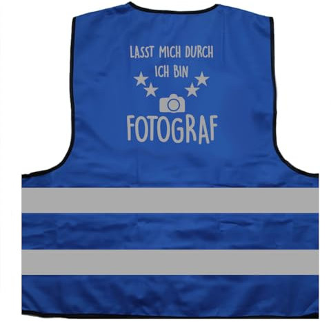 Lasst Mich durch, ich Bin Fotograf Warnweste BZW. Signalweste mit reflektierendem Aufdruck - Größe L/XL, Blau