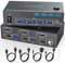 Displayport HDMI KVM Switch 2 PC 2 Monitore 4K@144Hz, Camgeet USB3.0 Dual Monitor KVM Switches für 2 computer teilen sich 2 monitore und 4 USB3.0 Geräte. Mit Desktop Controller, DC12V Adapter