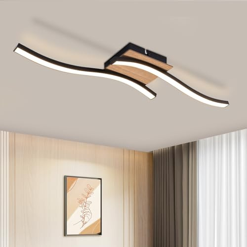 CBJKTX Deckenlampe LED Deckenleuchte Küche 12W Holz 3000K Warmweiß Modern | Design Schlafzimmerlampe Schwarz Metall Küchenlampe für Flur Büro Küche Esszimmer Wohnzimmer Schlafzimmer