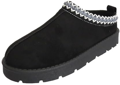 Ladies Cozy Faux Suede Moccasin Slippers Boot Shoes Womens Fleece Lining Aztec Mules Clogs (Black, UK Footwear Size System, Adult, Women, Numeric, Medium, 6)