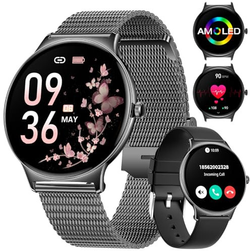 LIGE Smartwatch Damen Herren,1.43 HD AMOLED Smartwatch mit Telefonfunktion,Fitnessuhr,Schwarze Sportuhr mit 120+ Sportmodi,Schlaftracking,Menstruationszyklus,IP68 wasserdicht für iOS/Android