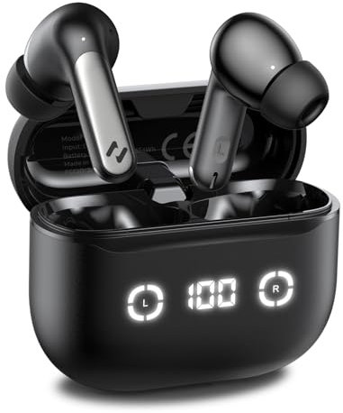 havit NC01T Cancelación activa de ruido auriculares sin blancos, 4 micrófonos ENC AI Llamada Inalámbrica Bluetooth Cancelación de ruido 40H Tiempo de reproducción 7 ecualizadores preestablecidos a