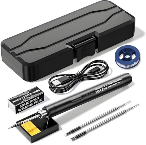 Aohcae Akku Lötkolben Set, USB Lötkolben mit LCD, Temperatur Einstellbare 330 ℃-450 ℃, 3 Lötspitzen, Lötdraht, Lötpaste, Professionelles Sicheres Komplettes Kabelloser Lötkolbens