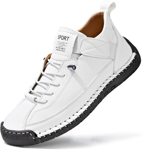 MAIBUSILE Womens Casual Shoes Ankle Chukka Boots Slip On Breathable Loafers Handmade Fashion Sneakers Mid top Walking Driving Flats Shoes White