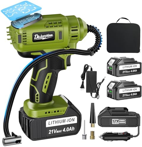 Portable Air Compressor for Car Tires with 2x4000Mah 21V Batteries, Fast 150PSI Car Tire Air Pump Portable Battery Operated Tire Inflator, Runs Quiet, Auto Off