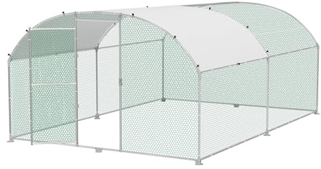 XMTECH Hühnerstall 3×4 m, Metall-Freilaufgehege mit PE-Dach für Garten | Verzinkter Stahlrahmen, abschließbare Tür, UV-Schutz, bogenförmige Konstruktion, für Hühner, Enten, Kaninchen, pflegeleicht