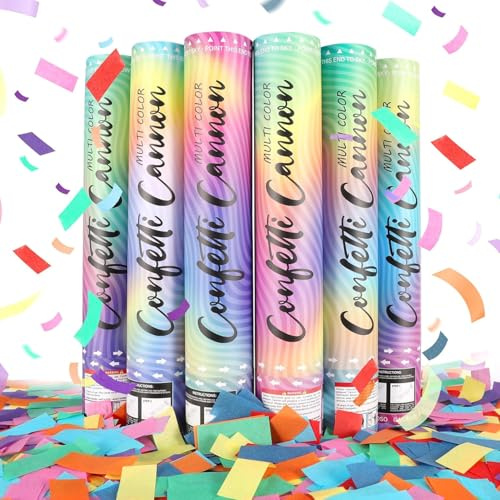 6 Pack Confetti Poppers Multicolor,12 Inch Confetti Cannon, Biodegradable Party Poppers Shooters for Birthdays, Weddings, Party, Christmas, New Year's Eve, Parties and Graduation celebration
