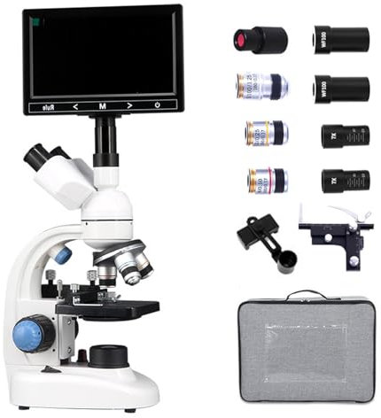 Trinocular Microscope with 7 Monitor, Dual LED Illumination, Coaxial Focus, Aluminum Body for School Lab & Homeschool Education