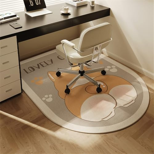 Odot Bodenschutzmatte Bürostuhl, Cartoon Bürostuhl Unterlage Schreibtischstuhl Unterlage rutschfest Bodenschutzmatte Modern Gaming Teppich für Hartböden Büro (Corgi,150x90cm)