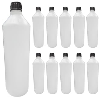 ECO-JIN | 10 Botellas Para Pulverizador con Tapón de Rosca | Capacidad 1 Litro | Balleta Incluida | Plástico Blanco Reutizable y Rellenable | Versátil y Resitente para Limpieza y Jardinería