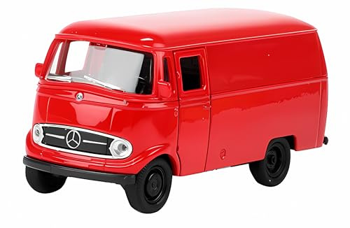 Mercedes Benz L319 Window Panel Bus 11cm Modellauto aus Metall Modell Auto mit Rückzugmotor Spielzeugauto Welly 4-Varianten 47 (Rot)