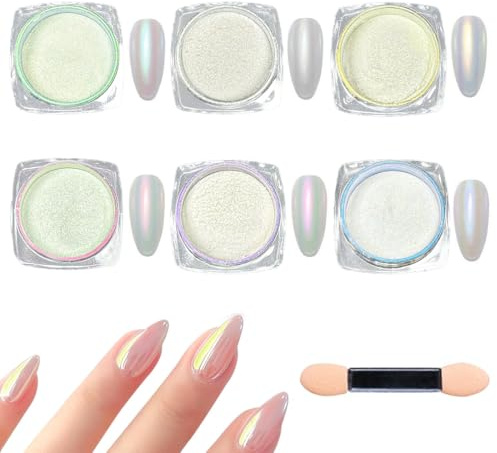 QOCUILC 6 Stück Chrome nail powder, Crome pulver nägel, Nail chrome powder, A