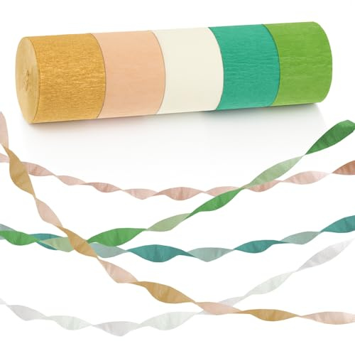 Lnngub 5 rotoli di carta crespa verde, 5 colori di carta crespa stelle filanti 45 mm x 25 m, stelle filanti verde per decorazioni di nozze boho decorazioni per feste, decorazioni di compleanno