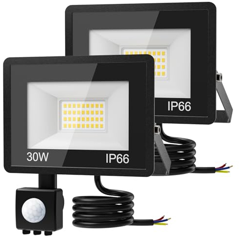 vighep 30W LED Strahler mit Bewegungsmelder Außen, 3000LM Superhell LED Fluter Außenleuchte 6500K Kaltweiß, IP65 Wasserdicht Scheinwerfer Aussen für Garten Garage Hinterhof Hof-2 Stück