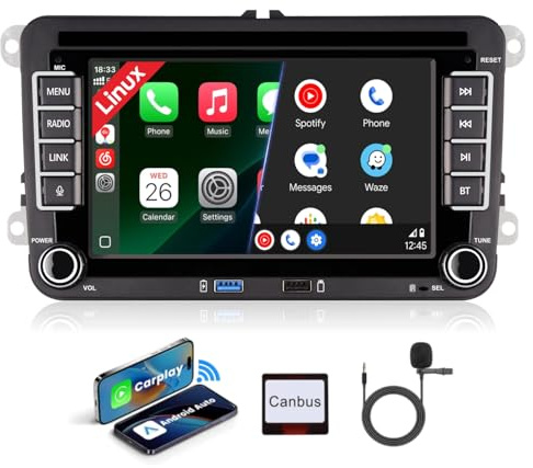 Linux Bluetooth Car Radio for Golf 5 6 VW Polo T5 Seat with Navigation WLAN FM/AM/DSP/Mirror Link, Apple Carplay, Android Car, Steering Wheel Ctrl, High Power 2Din Dab Car Radio Touch Screen