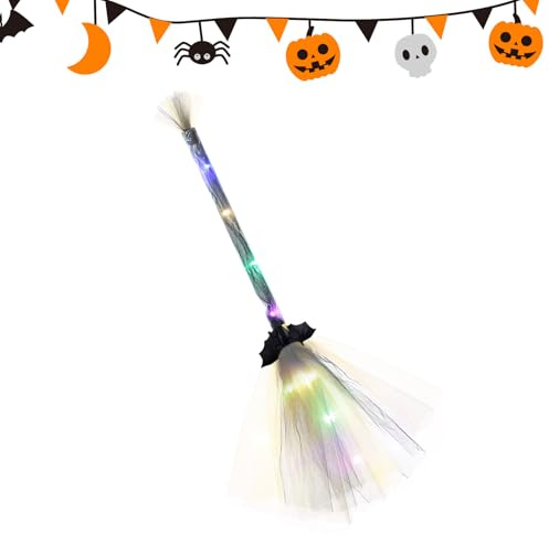 Rechory Witch Broom With LED Light,Halloween Party Props Witches Broom Sticks LED - Lighted Witch for Theme Parties, Cosplay Activities, Children's Birthday Party