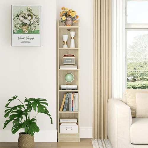 Hzuaneri Bücherregal Standregal, 6-stöckiges, 24x30x169,5 cm Goldeneiche | Standregal, Aufbewahrungsregal, Sammlerregal, verstellbare Paneele, für Wohnzimmer Büro BC06916X