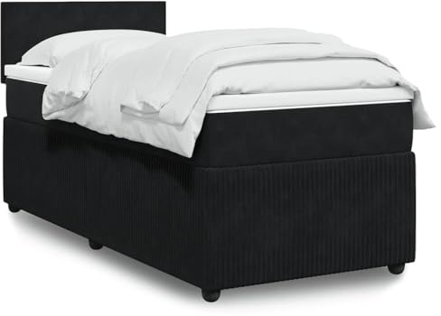 Massbinet Boxspringbett mit Matratze und Topper Samt 90 x 200 cm Schwarz Schlichtes Design Kopfteil