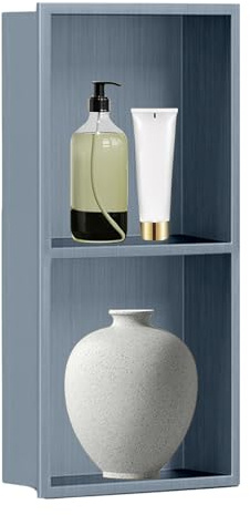 Dusch-Nischenregal, Edelstahl, zweistöckig, gebürstetes versenktes Design für Badezimmer-Wandaufbewahrung, platzsparend, 70 x 28 x 12 cm