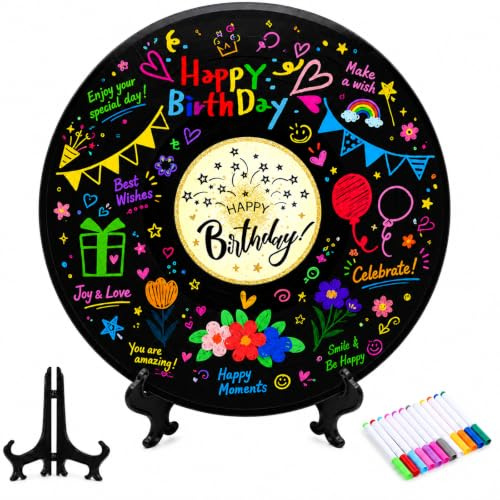 TECHEEL Libro de visitas de vinilo, alternativa al libro de visitas de cumpleaños con bolígrafo y soporte, decoración de cumpleaños, regalo de fiesta, cartel para niños y niñas