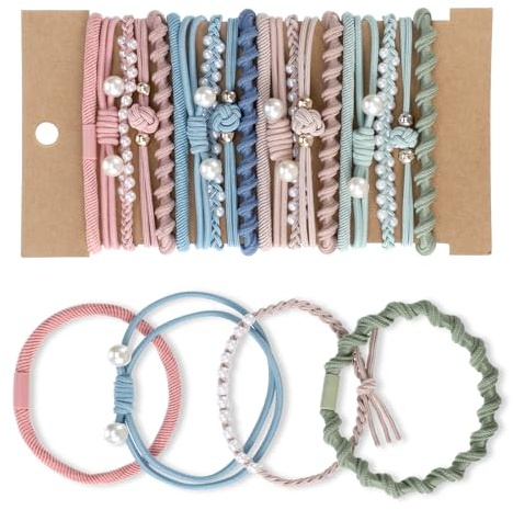 20 stycken boho-hårgummin, dam hårsnodd, hårsnodd, armband, flätat gummi, hästsvanshållare med pärlor, boho, hårband för kvinnor flickor