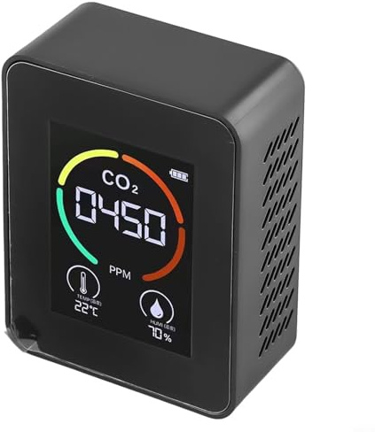 Accarugty Rilevatore di anidride carbonica 3 in 1 con monitor di temperatura e umidità, misuratore d'aria portatile con schermo LCD e anello colorato, funzionamento a batteria ricaricabile, ricarica