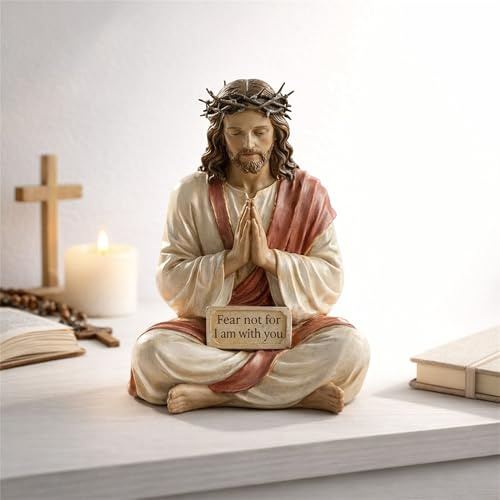 Adftccp Jesus Figur Aus Harz Mit Schild Ich Bin Immer Bei Dir, Handgemachte Sitzende Jesus Statue Für Schreibtisch Gebetsecke Zuhause Büro Und Auto Armaturenbrett Geschenk (Rot)