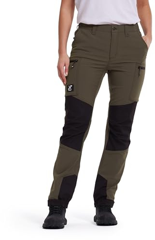 RevolutionRace Nordwand Stretch High-Waist Outdoor Hose für Damen. Robuste und langlebige Wanderhose und Trekkinghose Mit hoher Taille für alle Outdoor-Aktivitäten, Moss Grey/Black, XXL