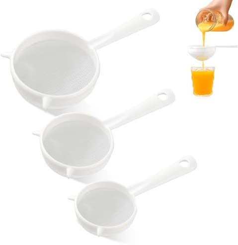 Galenecx 3 Piezas Tamiz de Filtro de Alimentos, Pequeño Tamiz con Mango | tamiz de plástico de nailon de malla ultrafina, Filtro de Malla Colador de Cocina, para jugo, leche, café