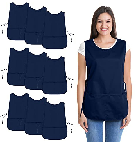 DALIX Cobbler Apron 2 Pockets Smock Regular 28.5 x 18.5 Poly Cotton Navy Blue 10 PACK