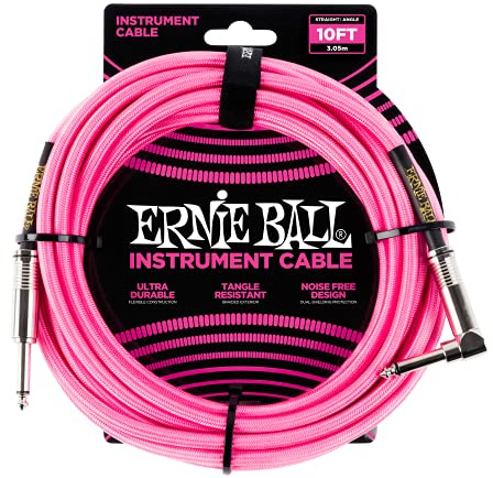 Ernie Ball Instrumentenkabel geflochten, gerade/gewinkelt, 7,62 m, Neon-Pink