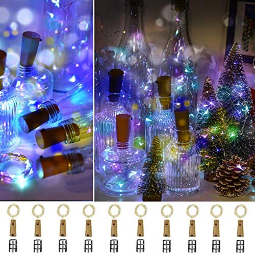 ooklee 10 Pack Wine Bottle Lights with Cork, Multi Colour, 2M 20 LEDs | Copper Wire Wine Bottle Lights Battery Operated Suitable for Party, Xmas, Birthday, Table, Mason Jars, DIY, Indoor/Outdoor