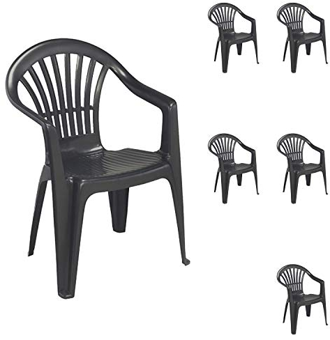 Mojawo 6er Set Stapelstuhl Gartenstuhl Altea Bistrostuhl Gartensessel Balkonstuhl Kunststoff stapelbar Balkonmöbel Gartenmöbel Anthrazit