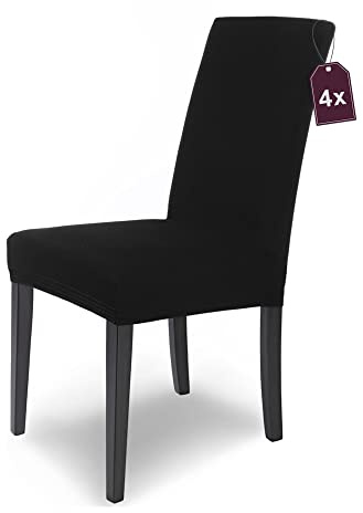 Scheffler Home Stuhlhussen Schwarz 4er Set Stretch Mia Schwingstühle | Blickdichte Microfaser-Stuhlbezüge, waschbar und pflegeleicht, für Freischwinger und Esszimmerstühle, Öko-Tex zertifiziert